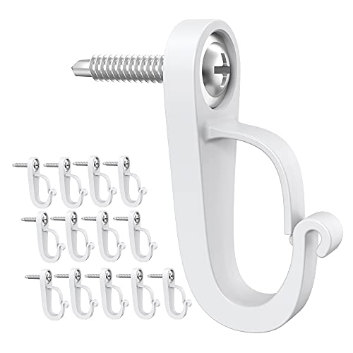 XZUHYE (14-Pack) Q-Hanger Hooks,Screws-in Hooks, for Outdoor String Lights and Garage New Year Party or Other Indoor Outdoor Hanging Decorations for House, Safety Buckle Design, Easy Release (White)