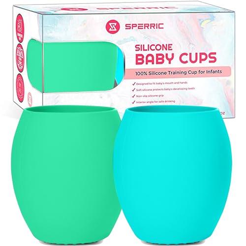 Image of Silicone Baby Cup - Toddler Training Cup - Open Cup for Baby Led Weaning 2 Pack of No Spill Sippy Baby Cups - Soft & Gentle on Gums BPA Free Silicone Baby Cups (Blue)