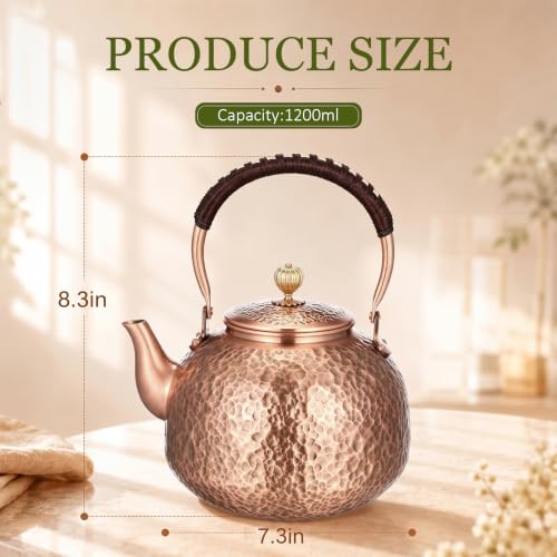 Image of Handmade Hammered Copper Tea Kettle for Stove Top, 2200 Ml / 2.3 Qt