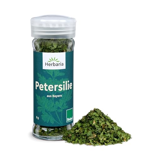 Herbaria Petersilie BIO | Getrocknet in BIOLAND Qualität | Fein-würziges Gewürz für Suppen, Soßen & Gemüsegerichte | Küchenkräuter Frisches-aromatisch | Premium Bio-Gewürz im 8g Gewürzstreuer