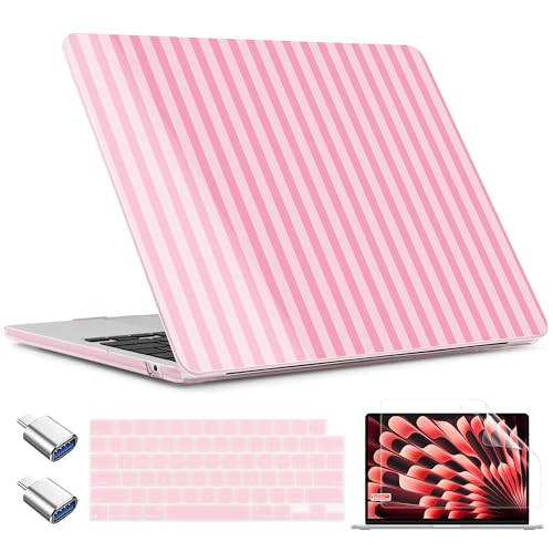 TWOLSKOO for MacBook Air 13 inch Case M5 2026 M4 2025 M3 M2 2024-2022 A3449 A3240 A3113 A2681 Plastic Hard Shell & Keyboard Cover & Type C for MacBook Air 13.6 inch Case Pink Stripes