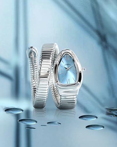 Image of French Connection Eternelle Curve | Sky Blue Dial with Silver Case | Flexible Wrap Bracelet Strap | Crystal Accent Design | Roman Numerals Analog Watch for Women - FCN0142USM