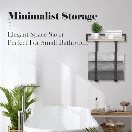 Image of HASTHIP Towel Racks for Bathroom Wall Mounted Metal Towels Holder with Wooden Shelf Folding Large Towels Towel Storage for Small Bathroom Organizer Decor or RV Camping