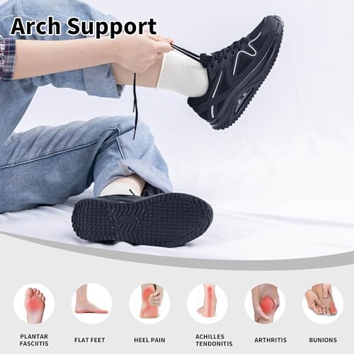 Image of SURRAY Womens Walking Shoes for Plantar Fasciitis, Arch Support Orthotic Sneakers Comfortable Tennis Shoes for Foot Pain Relief PinkGrey US Size 6-11