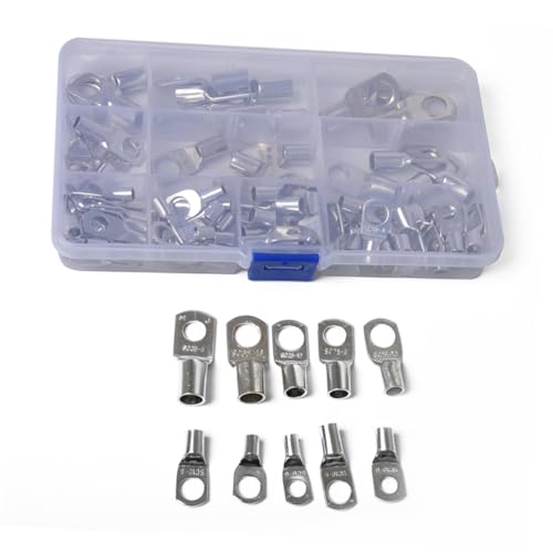 PRETYZOOM 90Pcs Tinned Copper Cold Press Cable Lugs Assortment Kit for Automotive Applications Wire Connectors Heavy Duty Battery Ring Terminals