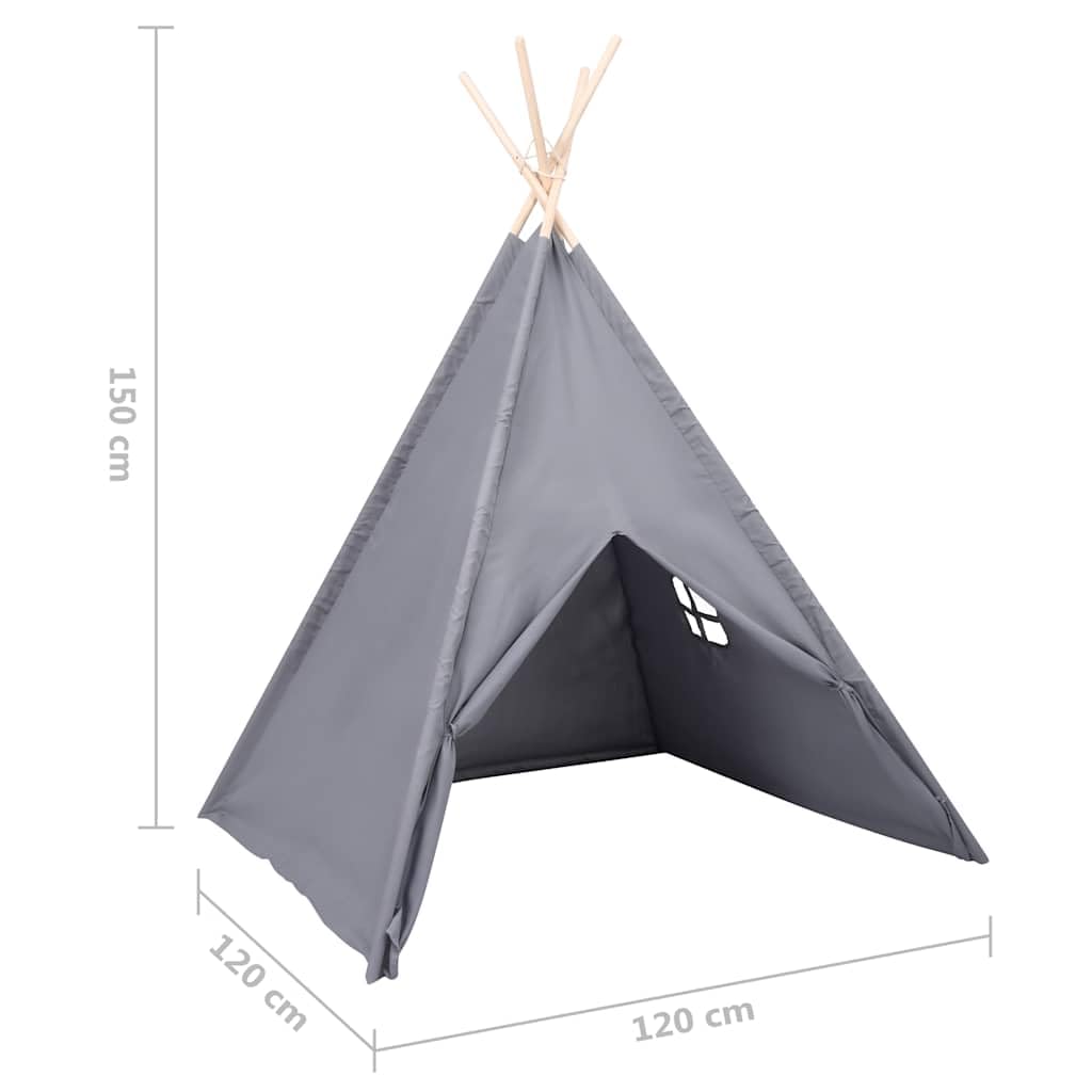 Kinder Tipi Zelt Spielzelt für Kinderzimmer aus Kiefernholz, Grau, 120x120x150 cm Indianerzelt mit Fenster und Tragetasche