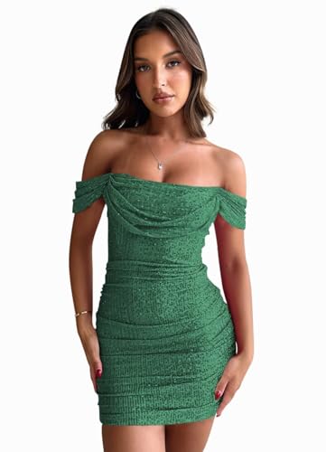 Women's Off Shoulder Sequin Homecoming Dresses for Teens 2024 Tight Short Sparkly Prom Cocktail Gowns