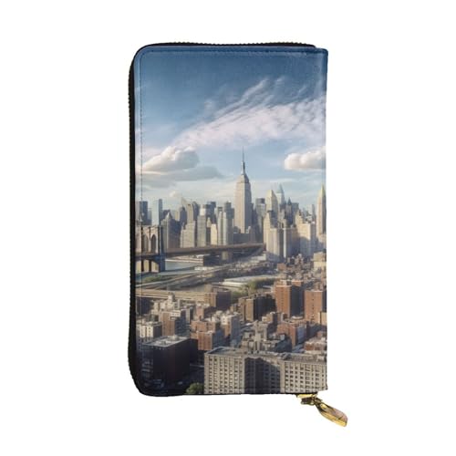 New York City Wallet For Women Men Clutch Rfid Blocking Leather Wallets Large Capacity Purse Credit Card Holder Money Case With Zipper Phone Holder Long Travel Purse