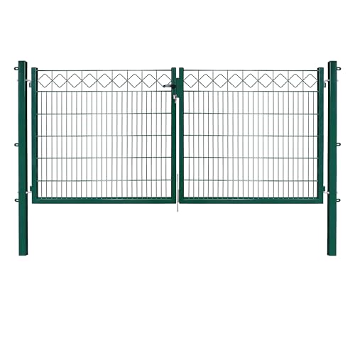 Dekor Doppeltore EXCLUSIVE in den Ausführungen Karo & Ring für Stabmattenzäune - Drahtstärke: 6/5/6 mm - mit Zierornamenten (KARO, Grün, B 300 x H 120 cm)
