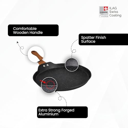 Image of SALFORD Forged Non-Stick Tava | 26 cm | Gas & Induction Base | Non-Toxic PFOA Free Coating | 1Y Warranty | Roti, Dosa, Pancake, Chilla | Wooden Finish Handle | Black Marble