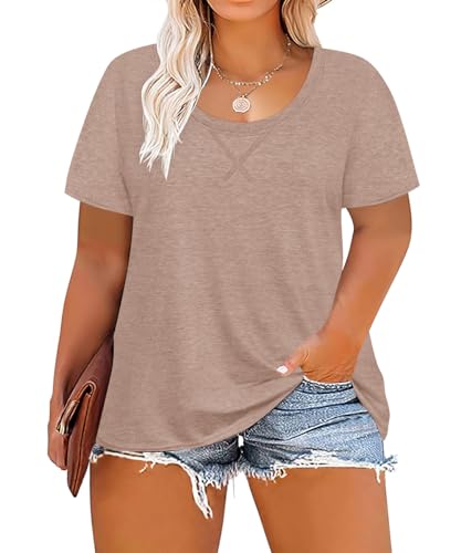 Image of CARCOS Plus Size Tops for Women Short Sleeve Shirt Summer Star /Leopard /Tie Dye /Flower Crewneck Pullover Tunic XL-5XL