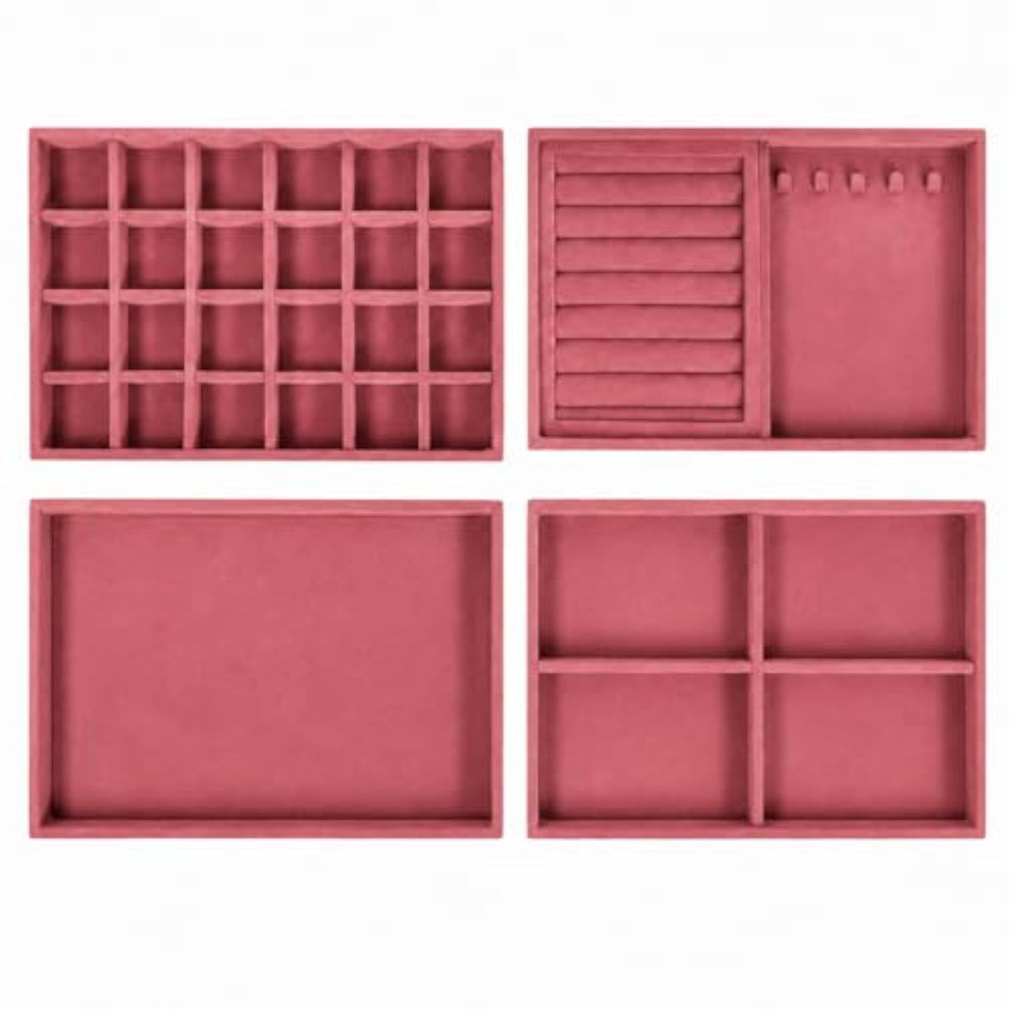 Stackable Jewelry Organizer Tray Set of 4, Pink