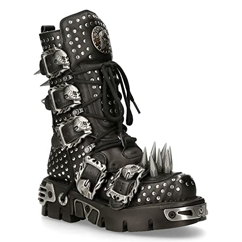 New Rock Boots 1535-S1 Womens Metallic Black Leather Goth Studded Spike Boot3