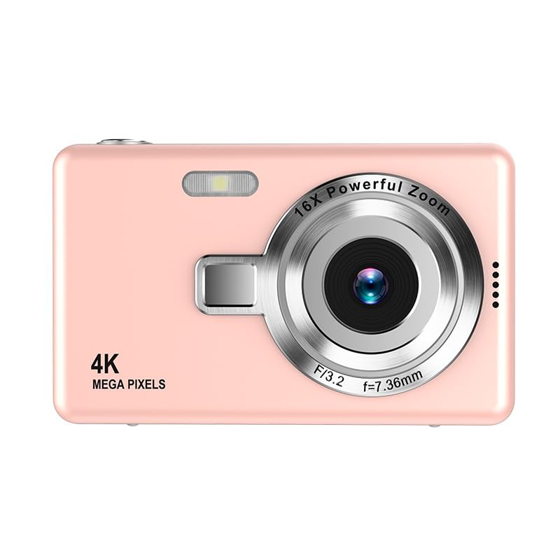 FKLBBLPM 4K Ultra HD CCD Digital Camera - Mini Compact Point & Shoot Camera for Beginners, Students, Home Photography & Travel (Pink)