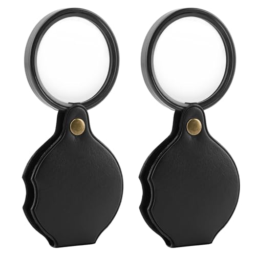 QKDS 20X Pocket Magnifier 2pcs Small Pocket Magnify Glass Rotating Folding HD Mini Portable Pocket Magnifier for Seniors Student Reading Inspection Coin Jewelry or Exploring(Black)