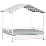 Pawhut Hundebett mit Baldachin, Hundeliege, Erhöhtes Hundebett, Haustierbett mit Kissen, Haustierliege für Mittelgroße Hunde, Oxford, Stahl, 88 x 50 x 78 cm, Grau