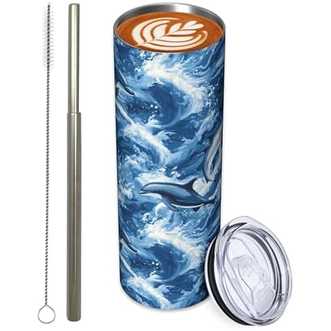 Turamurra Stainless Steel Tumbler 20oz with Lid and Straw, Oceanic Dolphins Tumbler for Hot and Cold Beverages, Travel Coffee Mug Insulated Tumblers Cups, Birthday Gifts for Women Adults Kids Cover