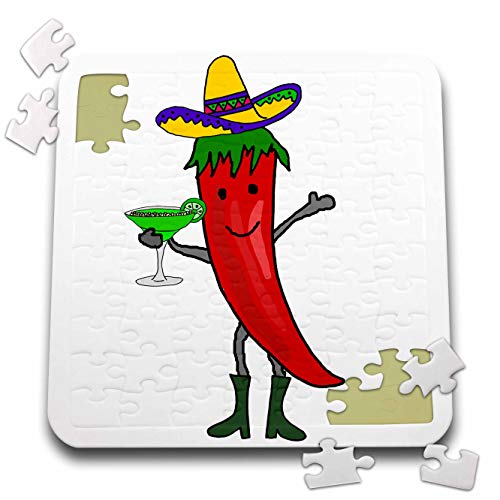 3dRose Cool Humorous Red Hot Jalapeno Pepper Drinking Margarita - Puzzle, 10 by 10-inch (pzl_275773_2)