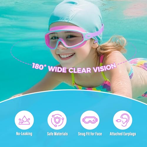 3 Pack Swimming Goggles Kid Goggles with Earplugs Large Frame Anti Fog UV Wide View Swim G - image 2