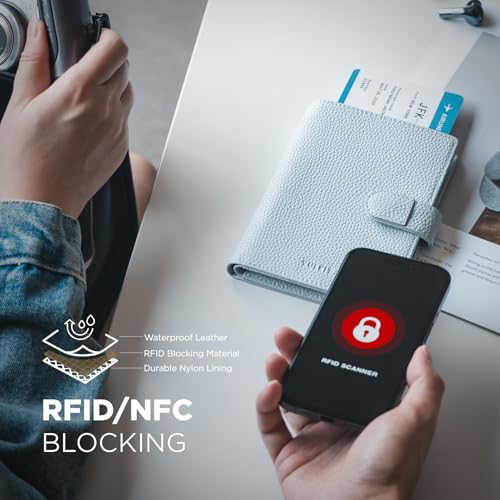 VULKIT Leather Passport Travel Wallet for 2 Passports Slim Double Passport Holder RFID Blocking with ID Window for Women or Men3