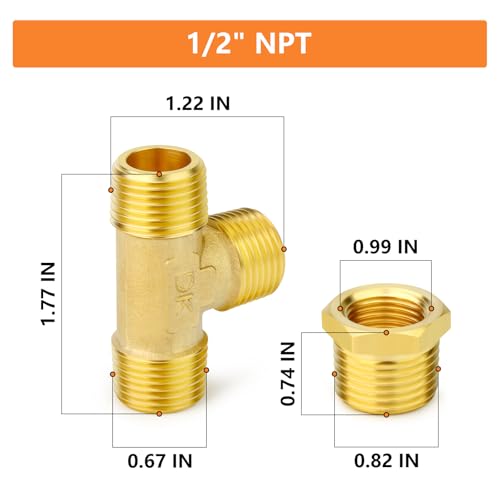 Image of GASHER 2PCS Brass Male Tee Pipe Fitting T Adapter, 3 Way Brass Fitting 1 /2 inch x 1 /2 inch x 1 /2 inch NPT T Fitting