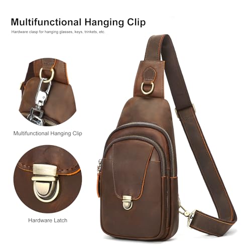 Image of NIUCUNZH Genuine Leather Sling Bag Front Metal-Latch Crossbody Bags Handmade Vintage Chest Shoulder Backpack for Women Men