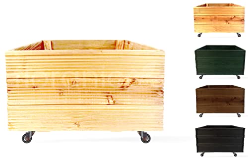 Floranica Vaso di Fiori fioriera con grigliato Vaso di Legno Larice per Erbe Fiori Interno ed Esterno fori di drenaggio Portafiori Piante Rettangolare 4 rotelle 50cm x 53cm x 28cm Non impregnato