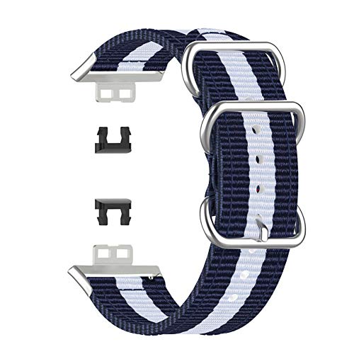 Qinhin Soft Multi-Colors Replacement Wristbands Compatible for Huawei Watch FIT Smart Watch Sports Canvas Watch Band Wristband Straps(Blue and White)