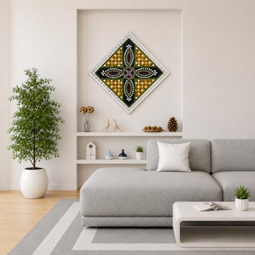 Image of Ethnics of Kutch Traditional Kutch Handicraft Mud-Mirrorwork Lippan Kam Wall Art (Water and Break Resistant) - Square (12 inch x 12 inch) - (White - LKT-0227)
