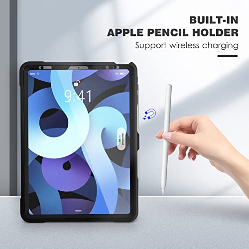 Dtto Case For Ipad Air 5Th / 4Th Generation Case 10.9 Inch 2022/2020 With Pencil Holder, [Screen Protector] Shockproof Full Body Protective Cover, Also Fit Ipad Pro 11 2021/2020/2018 - Black #TOP3