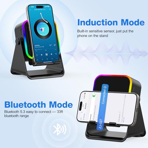 Image of TARKARI Wireless Induction Speaker, Bluetooth Speaker with Phone Stand & RGB Light, HD Surround Sound, Compatible with iPhone Android iPad Samsung, Birthday Gift for Men Women