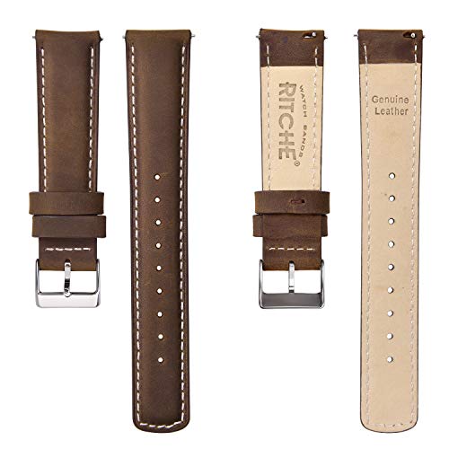 Ritche Christmas Stocking Stuffers Genuine 24Mm Leather Watch Band Compatible With Timex Expedition Fossil Seiko Leather Watch Bands For Men Women Classic Vintage Saddle Brown Watch Strap White Stitching #TOP4