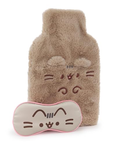 Pusheen Womens bouillotte et masque pour les yeux | Dames & filles marron fourrure coussin chauffant & Satin vêtements de nuit couverture des yeux cadeau bundle