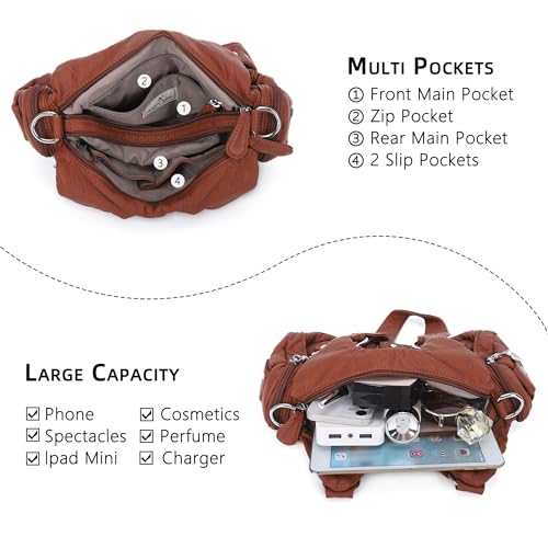 Image of Angel Kiss Purses for Women Small Hobo Shoulder Bags Vagen Leather Multi-Pocket Tote Bag with Zipper