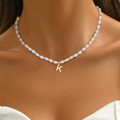 Pearl Initial Necklaces for Girls Kids, Teen Girl Gifts Trendy Stuff 14K Gold Plated Initial Necklaces Birthday Gifts Pearl Jewelry for Girls Kids2