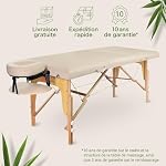 Zen Table de Massage Pliante professionelle - lit esthetique Table Tatouage, Extension de Cils en Bois et Hauteur réglable, Portable avec Appui-tête réglable, accoudoirs, Sac de Transport (Crème)