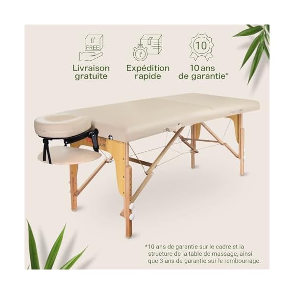 Zen Table de Massage Pliante professionelle - lit esthetique Table Tatouage, Extension de Cils en Bois et Hauteur réglable, Portable avec Appui-tête réglable, accoudoirs, Sac de Transport (Crème)