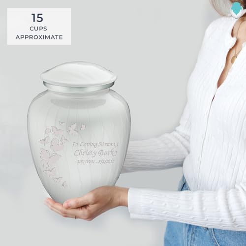 Image of Geturns- Adult Custom Butterfly Cremation Urns for Human Ashes I Pearl White Large Funeral Urn for Female and Male I 200 lbs