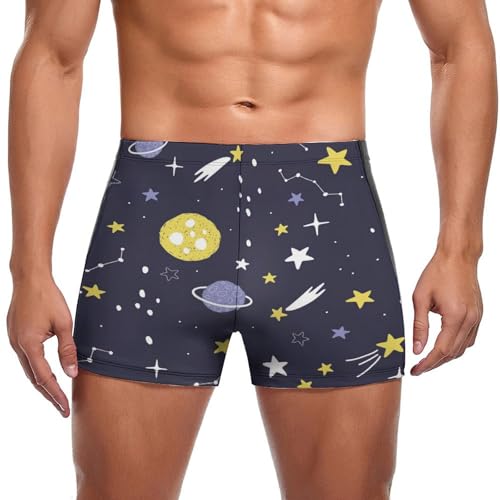 Maillot de bain slip homme imprimé planètes et swimming trunks boxer de natation