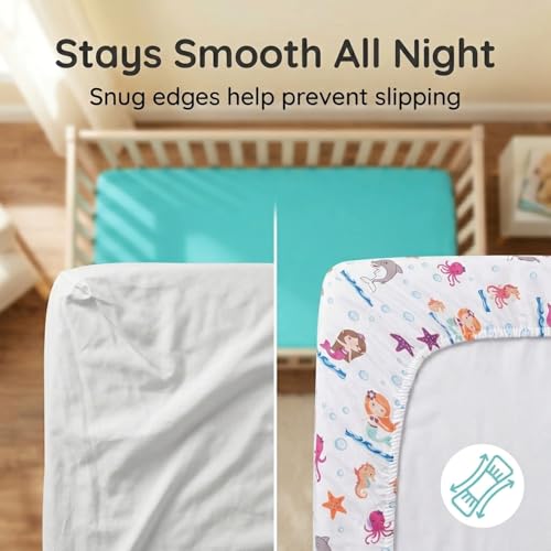 Image of Everyday Kids 2 Pack Fitted Girls Crib Sheet, 100% Soft Breathable Microfiber Baby Sheet, Fits Standard Size Crib Mattress 28in x 52in, Nursery Sheet - Mermaid /Aqua