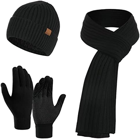 Unisex-adult 3pcs Winter Beanie Hat Scarf Gloves Set