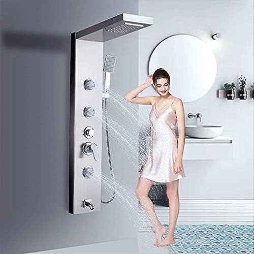 Columna de Ducha de Acero Inoxidable 304 con 3 Jets de Masaje, Mezclador con Grifo, Ducha de Lluvia y Ducha Manual, Instalación de Pared miniatura 1