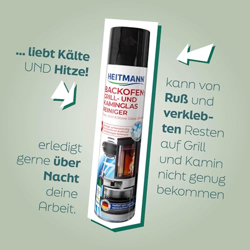 Foto von HEITMANN Backofen-, Grill- und Kaminglas Reiniger: Aktivschaum für hartnäckigen Schmutz - Kaminreiniger - Ofenreiniger - gute Haftung, 3er Pack