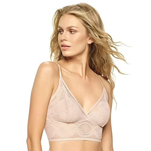 Felina Finesse Cami Bralette - Stretchy Lace Bralettes for Women - Sexy and Comfortable (Warm Nude, S-M)