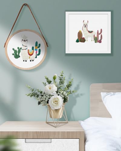 Image of TINDTOP Embroidery Kit for Adult Beginners, Embroidery DIY Starter Kit | 2 Pack with Alpaca Stamped Patterns, Hoop, Tools, Colorful Threads with Needles, Instructions