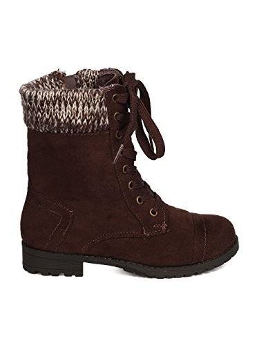 Girls Faux Suede Lace Up Sweater Combat Boot GC842