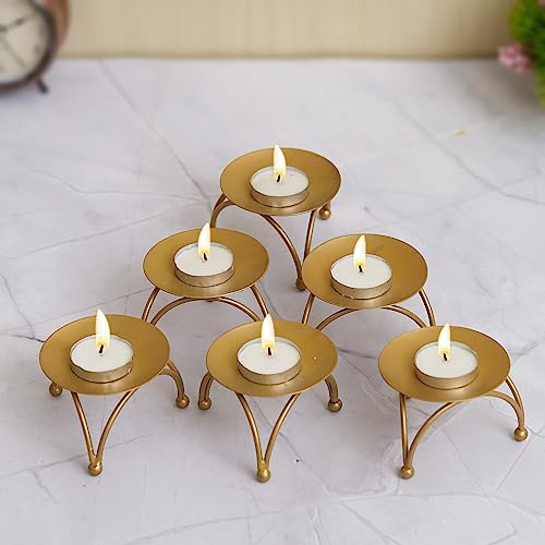 Image of Set of 6 Decorative Handcrafted Golden Metal Tea Light Candle Holder Stand - Elegant Home Decor, and Thoughtful Gift for Diwali, Christmas, Festive Celebrations - Perfect for Home, Parties, Weddings