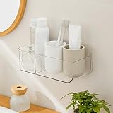 Poeland Wall Mount Storage Organizer, Clear Storage Box Holder Basket with 3 Compartments No Drilling Hang Walls/Doors for Kitchen, Cabinet, Bathroom, Bedroom, Office