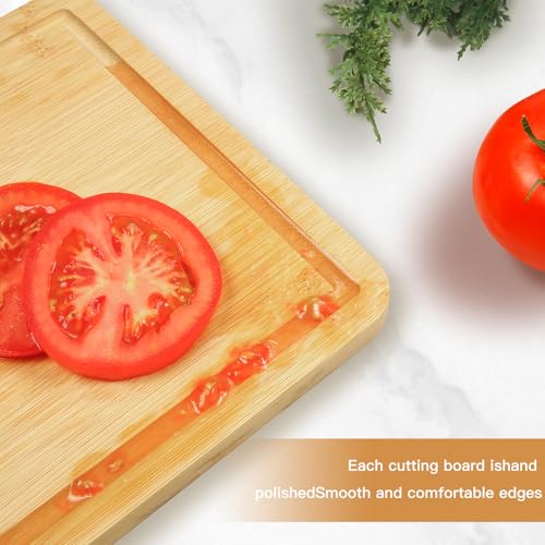 Set de 3 tablas de cortar de bambú y titanio – doble cara, resistentes y duraderas – con asas, 3 tamaños para verduras, frutas, quesos y más miniatura 6