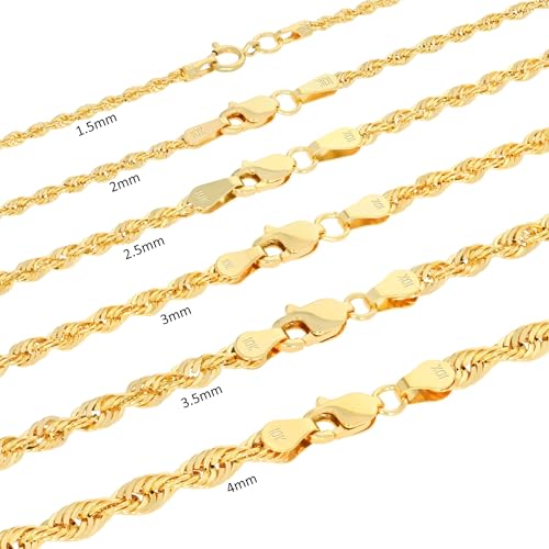 Nuragold 10K Real Yellow Gold Rope Diamond Cut Chain Lightweight Necklace 14